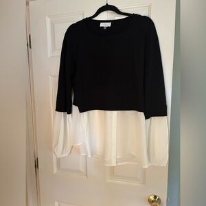 NWOT Milano Mixed Media Sweater Black/white. Sz XL